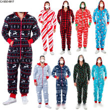 Christmas Popular Fawn Snowman Stripe Print Multi Color Large Men′s Jumpsuit Pajamas